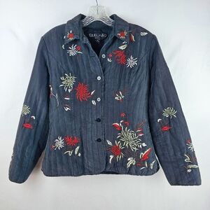 SilkLand 100% Silk Emboridered Jacket Quilted Texture Art To Wear Sz.10